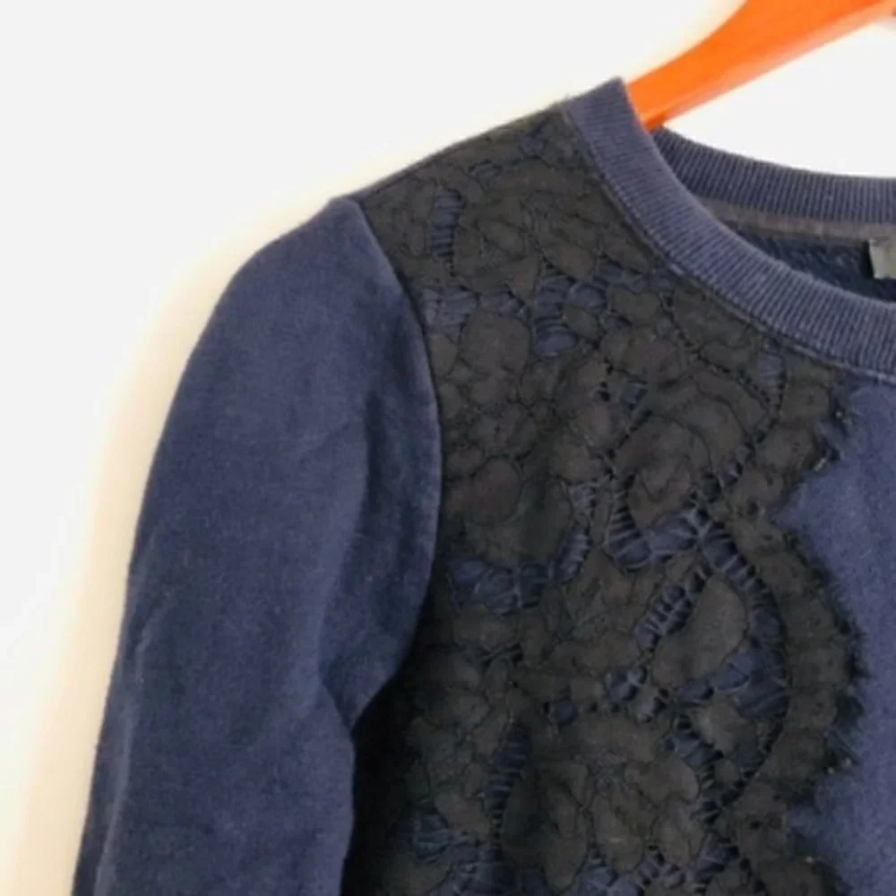 J. Crew Sweater XXS Crew Lace Overlay Blue Black